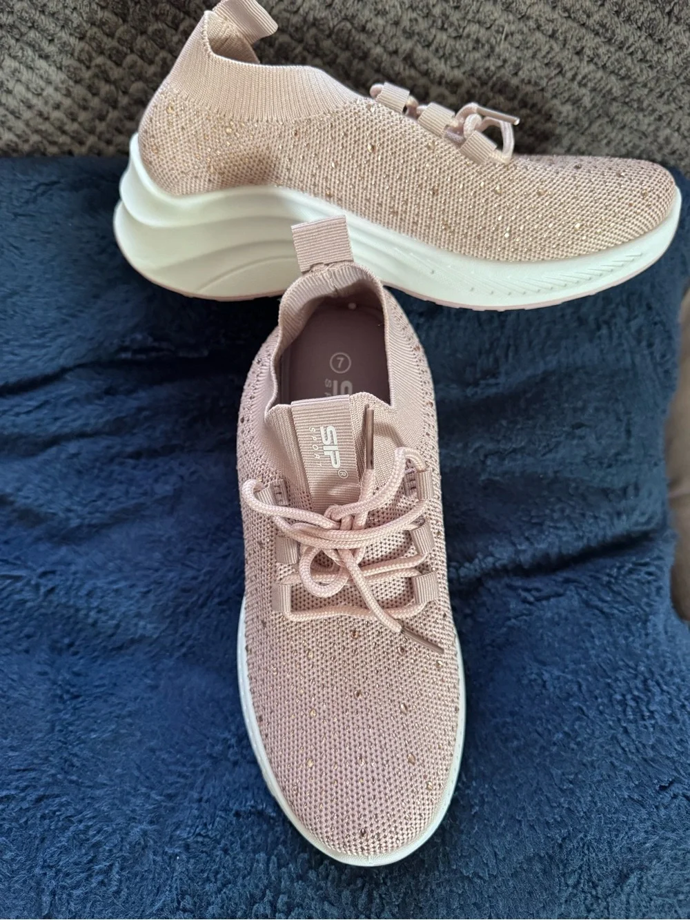 Knit Lace-Up Platform Sneakers - Blush Pink
